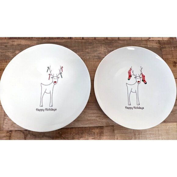 Gordon Bleu Happy Holidays Reindeer Plates Set Of 2 - Picture 1 of 5
